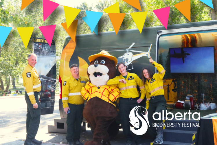 Firefighters and mascot